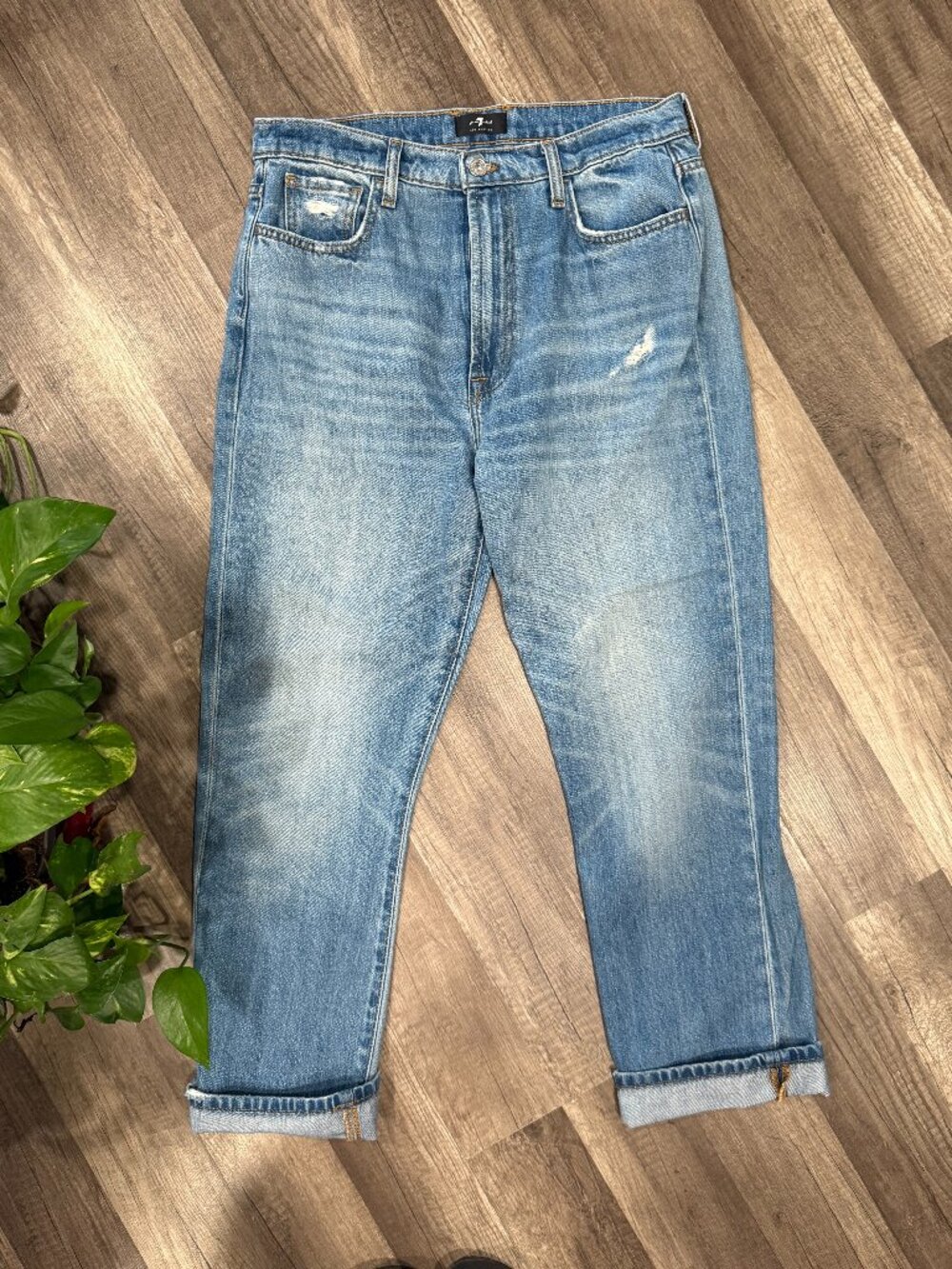 7 FOR ALL MANKIND Mid Wash Slim Cropped Cuffed Jeans (30)